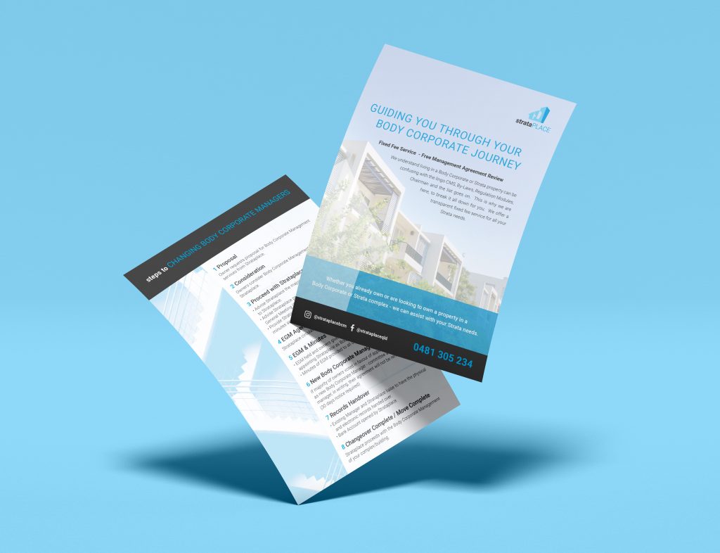Design for an A5 double sided printed flyer for Strataplace